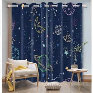 Sun Moon Navy Blue Blackout Curtains Polka Dots Stars Pattern/2 Panels Set 42x84